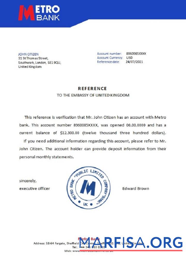 Realistic United Kingdom Metro bank reference real example